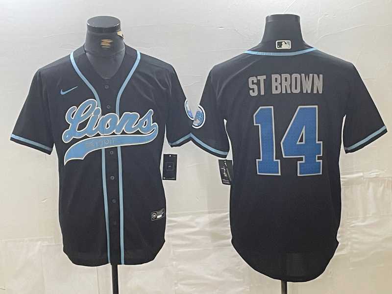 Men's Detroit Lions #14 Amon-Ra St. Brown Black Cool Base Stitched Baseball Jersey,We sell and wholesale Men's Detroit Lions #14 Amon-Ra St. Brown Black Cool Base Stitched Baseball Jersey on line form chian!